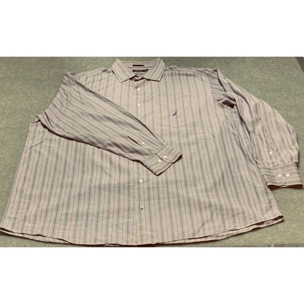 Nautica Button Down Shirt Mens 3X Purple Striped 100s Two-Ply Cotton Long Sleeve